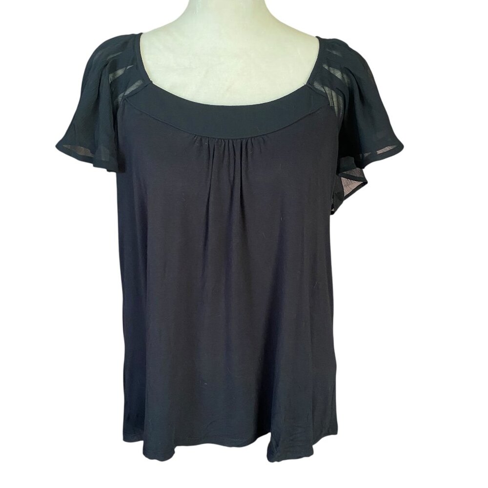 Charlotte Russe women's large black stretchy scoop neck sheer angel sleeves